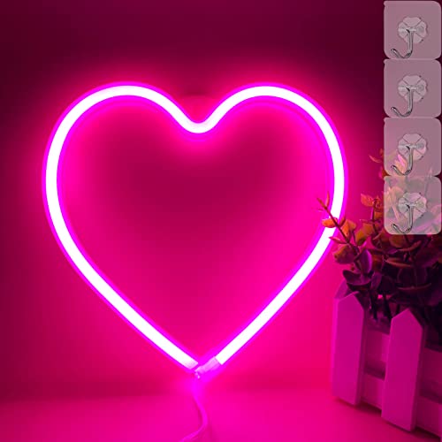 VIFULIN Neon Heart Lights Pink Heart Neon Sign Heart Led Light, Led Heart Lamp Heart Decorations for Home, Hanging Heart Gifts Heart Wall Decor, USB/Battery Operated Heart Lights for Bedroom(Pink)