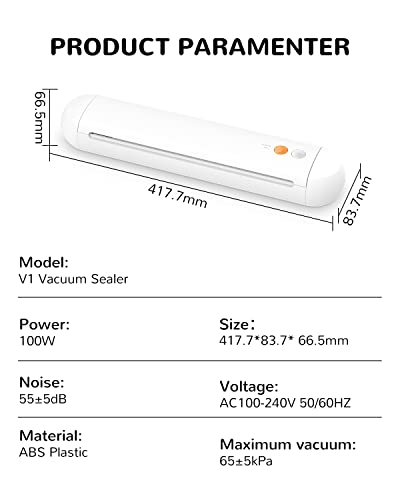 GHVACZS Vacuum Sealer Machine, Quiet & Automatic Food Vacuum Sealer Machine, Model V1 Vacuum Sealer with Minimalist Style. Compact Body Only 2 Buttons with Multiple Modes.