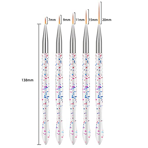 5Pcs Nail Art Liner Brushes, Etercycle Nail Gel Polish Painting Brush Set, Thin Nail Art Dotting Drawing Pen (7/9/11/15/20mm)