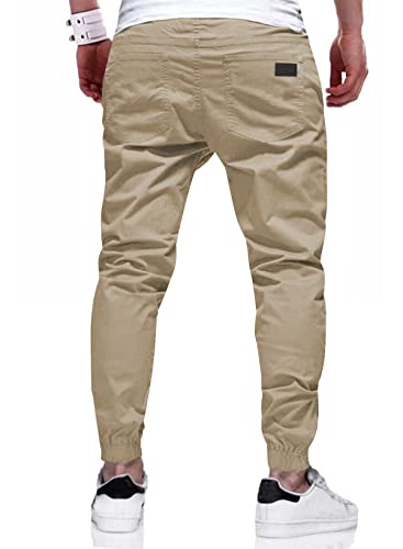 JMIERR Men's Casual Joggers Pants - Cotton Drawstring Chino Cargo Hiking Outdoor Twill Track Sweatpants with Pockets, Relaxed Fit, US 34(M), Khaki.