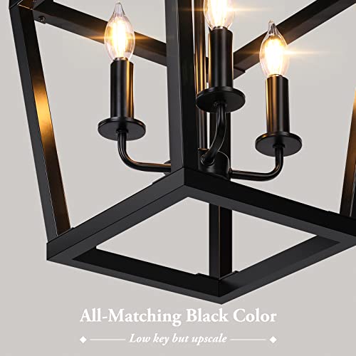 BrightHome Farmhouse Chandelier 4-Light, Black Pendant Light Fixture Ceiling Hanging for Kitchen Island Dining Room, Lantern Industrial Lighting with Metal Cage Adjustable Height for Entryway Foyer