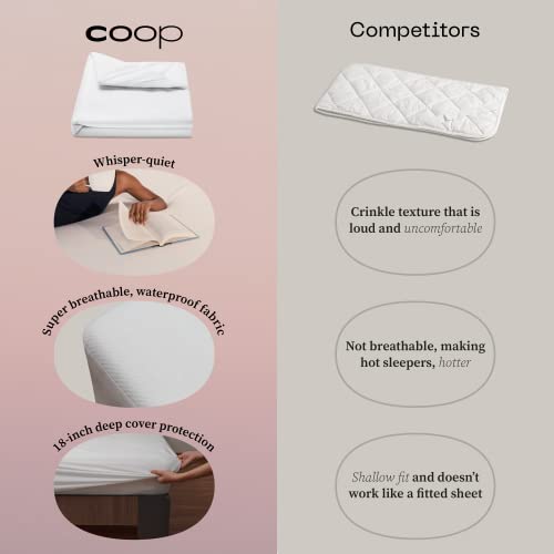 Coop Home Goods Ultra-Luxe Mattress Protector Queen - Smooth Top Mattress Pad, Waterproof Mattress Cover, Up to 18 Inches Deep, Machine Washable Mattress Topper, Noiseless and Comfort - Queen (60x80)