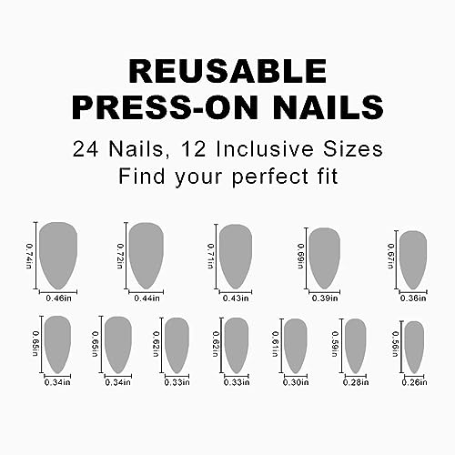 diduikalor 24Pcs Press On Nails Almond Fake Nails Green and White French Tips False Nails with Design Acrylic Glue On Nails Kit Natural Reusable Stick On Nails for Women and Girls