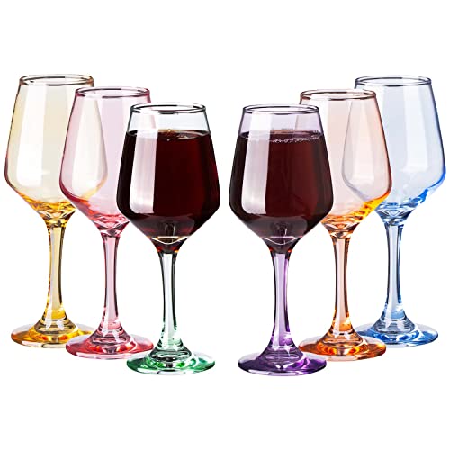 SUNNOW 12 Ounce Multicolor Crystal Wine Glass,for Home Dinning, Bar and Party,Set of 6