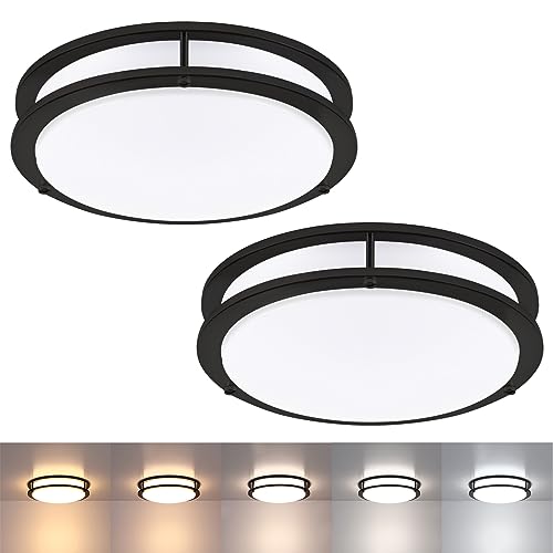 2 Pack Black Ceiling Light, 13 Inch Flush Mount LED Ceiling Light, Kids Bedroom Lighting with 5CCT(2700K/3000K/3500K/4000K/5000K Adjustable), 23W, CRI80 Eye Caring Illumination, ETL Listed