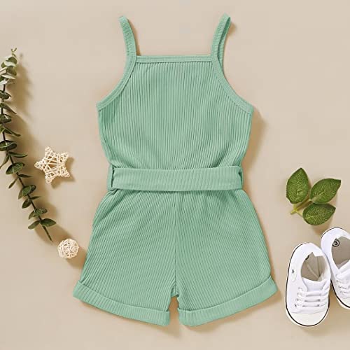 2 Year Old Girl Clothes Summer Toddler Baby Strap Sleeveless One Piece Romper Casual Summer Jumpsuit, Green Suspender Clothes 2-3T/100cm