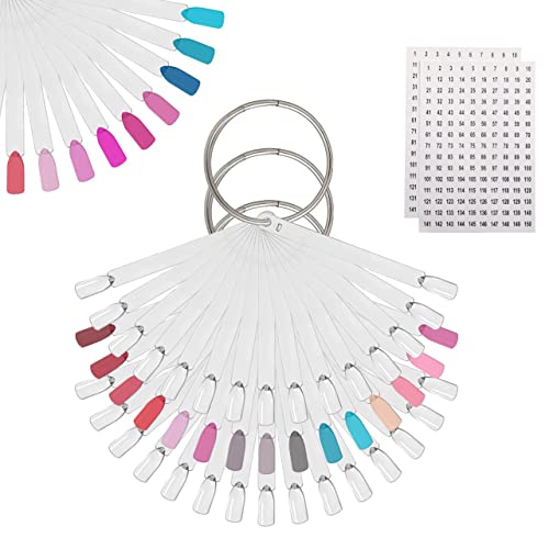 LA NOUR Nail Swatch Sticks with Ring & Stickers, 100 Pcs – Practice Nail Tips, for Nail Polish, Gel, Dip Powder & Nail Art Practice – Clear, Large & Fan-Shaped – Best for Home & Salon (100 count)