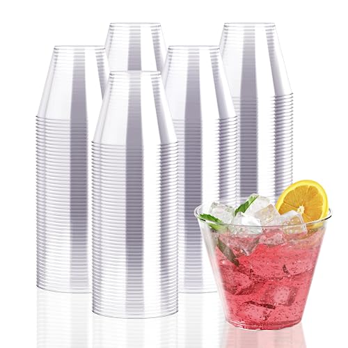 JollyPack 300 Pack Clear Plastic Cups 9 oz Disposable Cups Transparent Plastic Drinking Cups, Plastic Party Cups, Hard Plastic Cups for Weddings, Home, Dinner and other Events