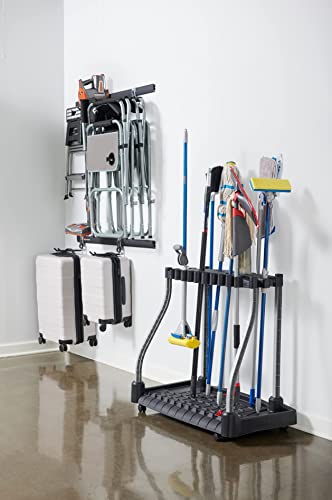 Rubbermaid Garage Tool Tower Rack, Easy to Assemble, Wheeled, Organizes up to 40 Long-Handled Tools/Rakes/ Brooms/Shovles in Home/House/Outdoor/Shed, Black