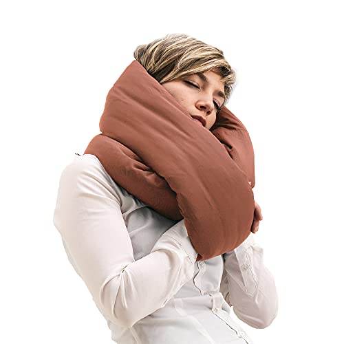 Huzi Infinity Pillow - Home Travel Soft Neck Scarf Support Sleep (Terracotta)