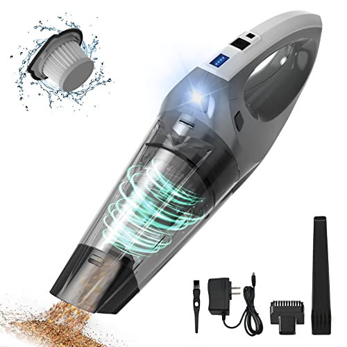 Fichaiy Handheld Vacuum - Car Vacuum Cordless Rechargeable High Power - Large Capacity Battery, LED Light, Hand Mini Vacuum for Home, Car and Pet Hair