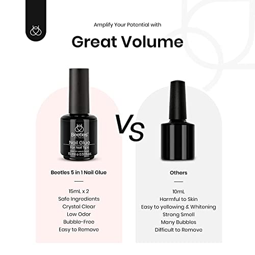 beetles Gel Polish 5 in 1 Nail Glue Base Gel and No Wipe Top Coat Kit 2PCS 15ML for Gel Nails and Gel Nail Polish Easy Nail Extension Gel, Soak Off LED Gel Shine Finish and Long Lasting