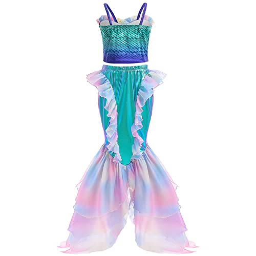 KVVFTT Little Girls Mermaid Costume Dress Outfit Princess Mermaid Birthday Party Dress Up with Accessories