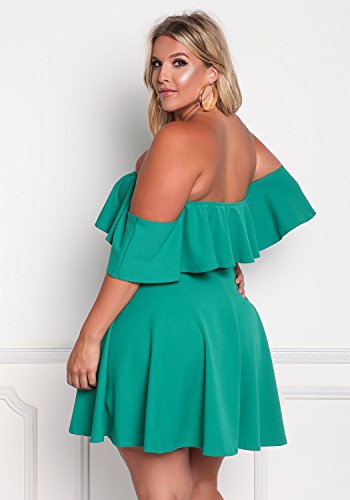 ROSIANNA Women's Off Shoulder Strapless Ruffle Mini Plus Size Swing Dresses (Green, XXL)