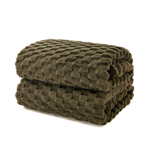 EXQ Home Fleece Throw Blanket for Couch or Bed - 3D Imitation Turtle Shell Jacquard Decorative Blankets - Cozy Soft Fuzzy Flannel Blanket Suitable for All Seasons(50"×60",Antique Green)