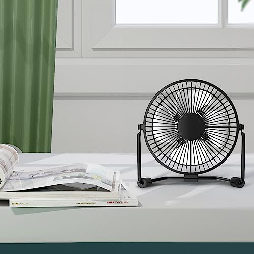 mollie 4-Inch Small USB Desk Fan for Home Office Bedroom Mini Personal Desktop Air Circulator Ultra Quiet Cooling Table Fan Adjustable Tilt Black