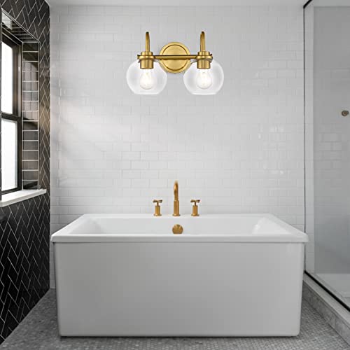 OUVR Gold Bathroom Light Fixtures 2 Light Vanity Lights Over Mirror with Clear Glass Lamps Shades Bathroom Lighting for Mirror Kitchen Bedroom Hallway Living Room (Without Bulbs)