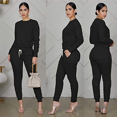 OCEANLUX Yoga Outfits 2 Pcs Matching Sets for Women Workout Sets Long Sleeve Jogger Tracksuit with Pockets