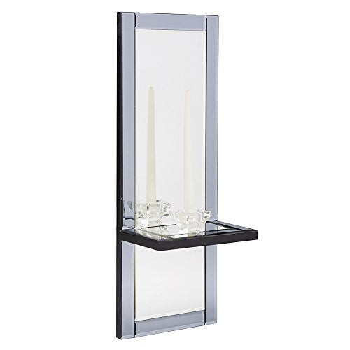 Howard Elliott Emerson Modern Decorative Hanging Wall Mirror with Shelf and Glass Candleholder, Beautiful Elegant Home Décor Mirrors, 24 x 9 Inches