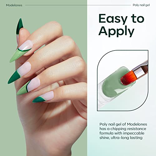 Modelones Poly Nail Gel Kit 30ml 2PCS Eucalyptus Green Dark Green Extension Builder Enhancement Professional Starter Kit All-in-One Nail Technician French Kit