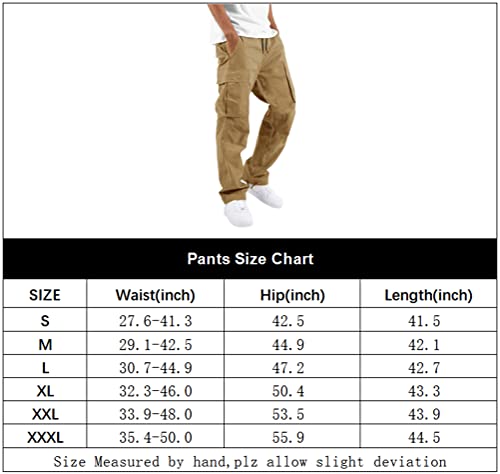 THWEI Mens Cargo Pants Casual Joggers Athletic Pants Cotton Loose Straight Sweatpants Khaki XL