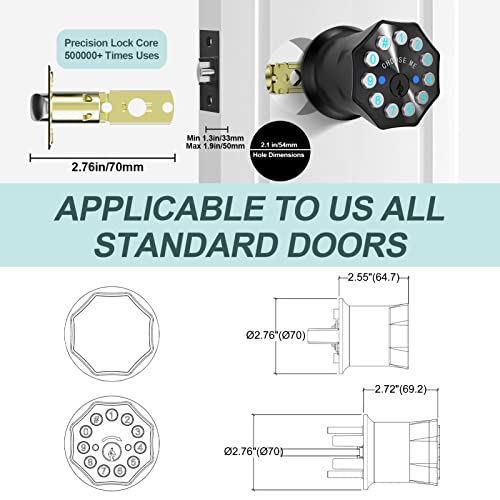 Door Knob with Keypad and Key, Keyless Entry Door Lock,Smart Digital Knob Unlock by Passcode/Keys/USB backuplock,Electronic Door Knob for Home Bedroom Apartment Garage Office Security,Black