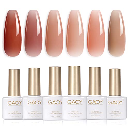 GAOY Icy Jelly Gel Nail Polish Set of 6 Colors Including Red Pink Nude Gel Polish Kit UV LED Soak Off Polish Home DIY Manicure Nail Salon Varnish