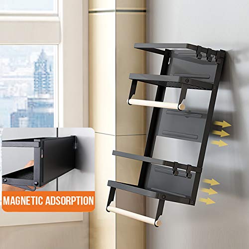 Jolitac Magnetic Fridge Spice Rack- Space Saving Organizer Black Shelf on Refrigerator, Kitchen Paper Towel Holder, Foldable Design (Black-Large)