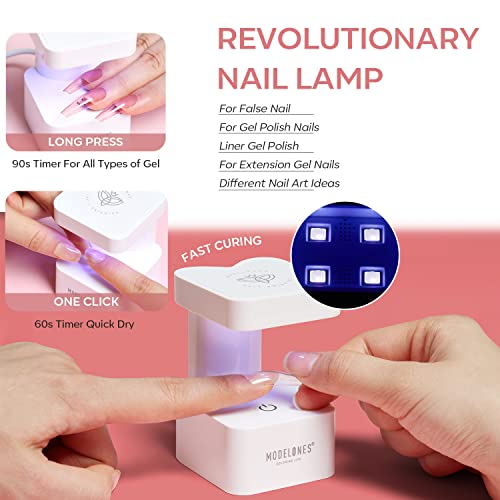 Modelones Gel X Nail Kit, Gel Nail Kit with 4 In 1 Nail Glue Gel, 500Pcs Nail Tips Half Matte Coffin Shape, and Portable U V LED Nail Lamp for Easy, Fast Extension Gel Nail DIY Art Home, Gift for Women