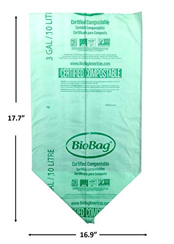 BioBag (USA), The Original Compostable Bag, 3 Gallon, 100 Total Count, 100% Certified Food Scrap Bags, Kitchen Compost Bin Compatible