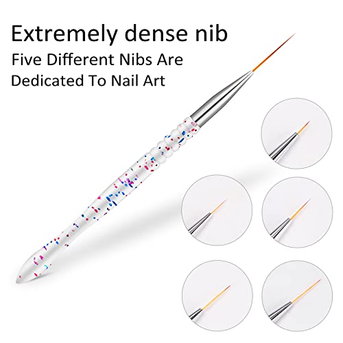 5Pcs Nail Art Liner Brushes, Etercycle Nail Gel Polish Painting Brush Set, Thin Nail Art Dotting Drawing Pen (7/9/11/15/20mm)