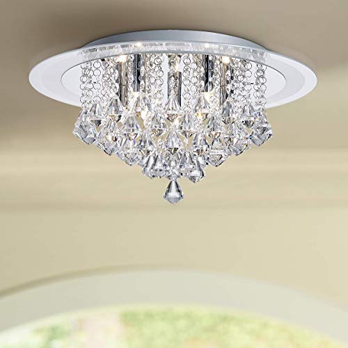 Bestier Modern Chrome Crystal Raindrop Flush Mount Chandelier Lighting LED Ceiling Light Fixture Lamp for Dining Room Bathroom Bedroom Livingroom G9 LED Bulbs Required Diameter 17.7 inch Height 7.5 in