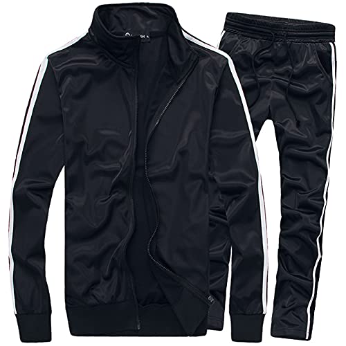 MACHLAB Men's Activewear Full Zip Warm Tracksuit Sports Set Casual Sweat Suit Black XL