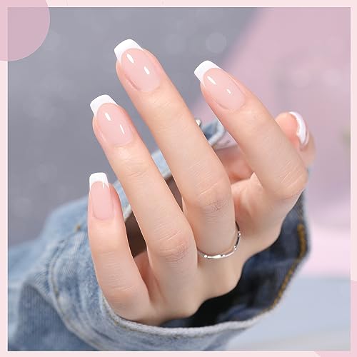 GAOY French Manicure Kit, Nail Stamper and 2Pcs Gel Nail Polish, Include Nude Jelly Milky Pink White Colors for French Tip, UV Light Cure