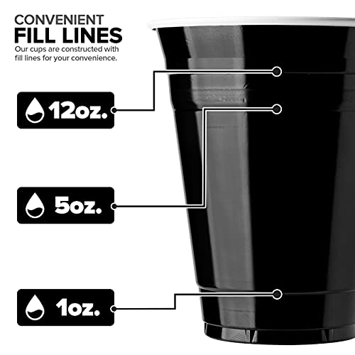 Stock Your Home Black Plastic Cups Disposable, 16oz (50 Count) Heavy-Duty, Large Party Cup Pack Bulk Pack for Drinking Punch, Soda, Wine, Beer, 4th of July, Halloween