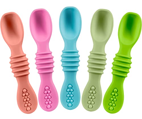 Silicone Baby Spoons First Stage Infant Feeding Spoon For Boys And Girls, Dishwasher-Safe Silicone Baby Feeding Set Soft Tip First Spoon Ergonomic Silicone Training Spoon, Assorted Colors