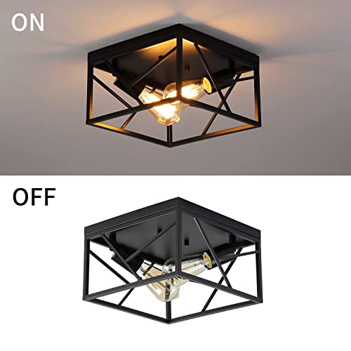 Modern Black Flush Mount Light Fixture Two-Light Industrial Metal Square Semi Flush Mount Ceiling Light for Hallway Bedroom Kitchen Entryway Farmhouse Dining Room