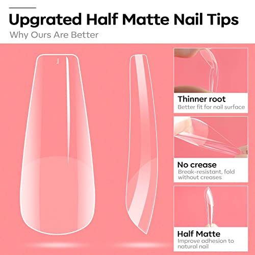 Modelones Gel X Nail Kit, Gel Nail Kit with 4 In 1 Nail Glue Gel, 500Pcs Nail Tips Half Matte Coffin Shape, and Portable U V LED Nail Lamp for Easy, Fast Extension Gel Nail DIY Art Home, Gift for Women