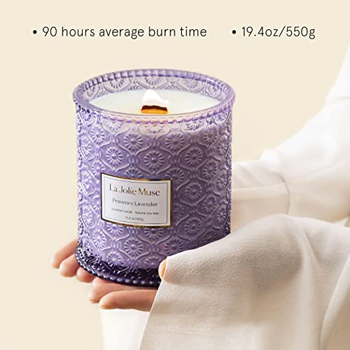 LA JOLIE MUSE Lavender Candle, Large Natural Soy Candle, 90 Hours Burning Time, Wood Wicked Candle, Aromatherapy Candle Gifts for Women, Luxury Candles for Home, Birthday Gift for Women