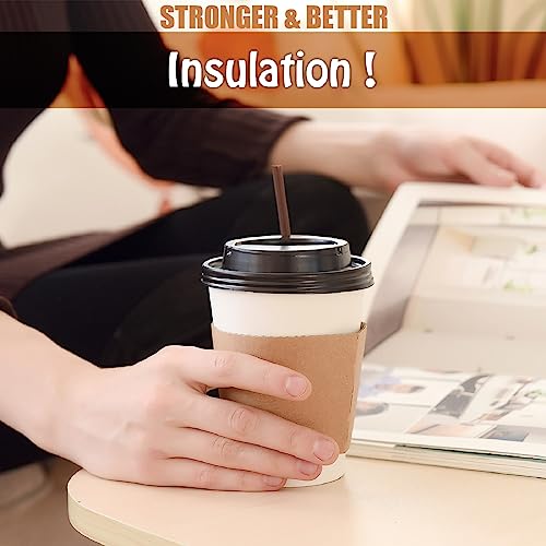 To Go Coffee Cups 12 oz Paper Coffee Cups,120 Pack Disposable Paper Coffee Cup with Lids,Sleeves,Straws,Hot/Cold Beverage Drinking Cup for Water,Juice,Coffee or Tea,Suitable for Home,Shops Cafes