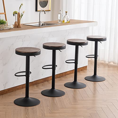 YOUNUOKE Bar Stools Set of 2 Round Adjustable Swivel Counter Height Barstool Backless Wood and Metal Bar Stools with Footrest Modern Bar Chair for Kitchen Counter Island