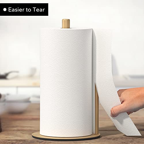 Paper Towel Holder Gold Premium Stainless Steel Paper Towel Holder for Kitchen Roll Organize, One-Handed Operation Countertop Roll Dispenser with Weighted Base