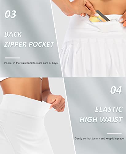 Pleated Tennis Skirts for Women with Pockets Shorts Athletic Golf Skorts Running Workout Sports Activewear Skirt (White, Small)