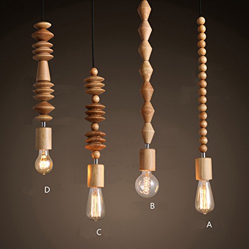 OAKLIGHTING 4 Lights/Lot Beads Wood Ceiling Pendant Fixtures Modern Dining Room Wooden Hanging Lighting (Wood Color)