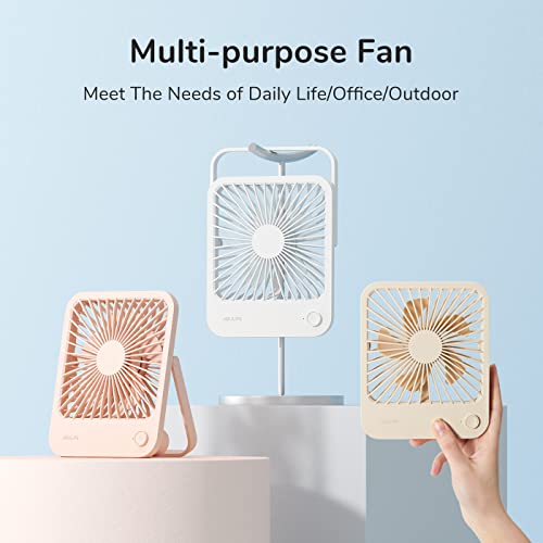 JISULIFE Desk Rechargable Personal Fan, 4500mAh 180°Foldable Portable 4 Speeds Adjustable Long Battery-life for Home Office Travel Outdoor-White