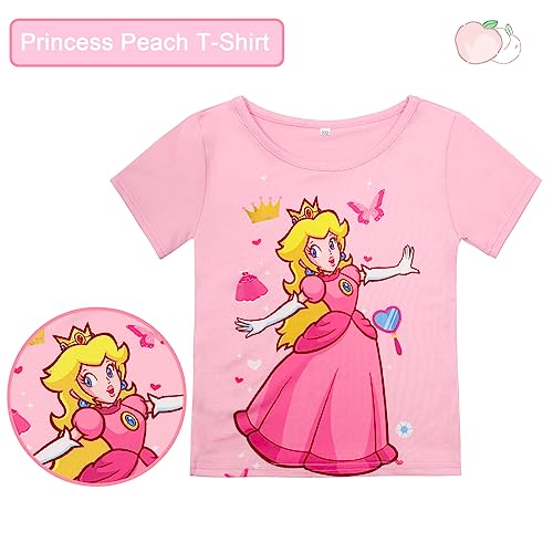 ADREIT Princess Peach Costume Set for Girls, Super Bros Princess Peach Tutu Dress with Accessories Cosplay Halloween Party