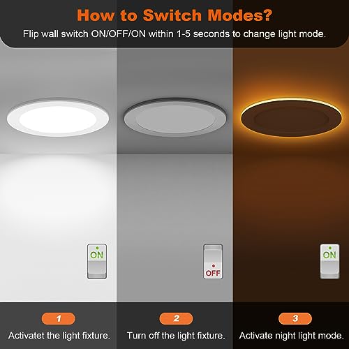 ZYC Canless LED Recessed Lighting 4 Inch 6 Pack 5CCT Ultra-Thin Recessed Downlight Lights with Night Light Mode, 9W 800LM Dimmable Retrofit Wafer Recessed Ceiling Light, 1800K to 5000K ETL&FCC