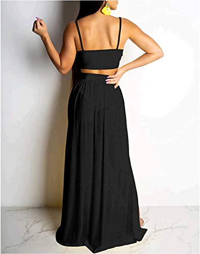 Rela Bota Women's Sexy Summer 2 Piece Maxi Chiffon Dress Crop Top Skirt Set Beachwear Black L