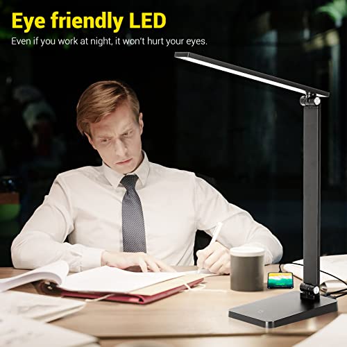 Desk Lamp, LED Desk Lamp, Desk Lamp for Home Office, 3 Levels Dimmable Desk Light, Desk Lamp with USB Charging Port, Office Lamp, Small Desk Lamps, Study Lamp, Reading Light, Table Lamp, Black, 5000K