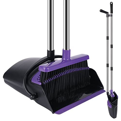 Broom and Dustpan Set Upright, 50-in Long Handle Self Cleaning for Home Kitchen Office Floor